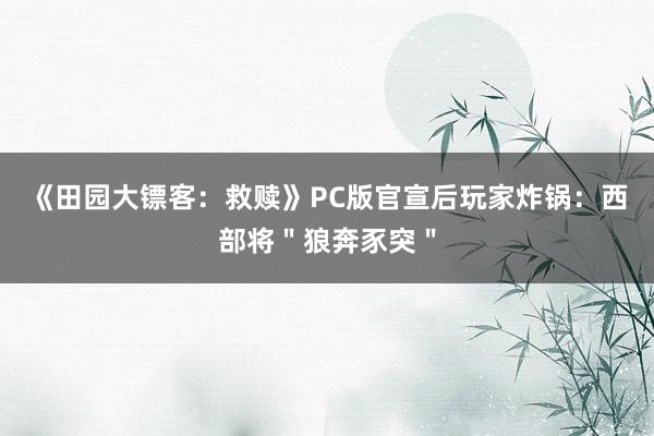 《田园大镖客：救赎》PC版官宣后玩家炸锅：西部将＂狼奔豕突＂